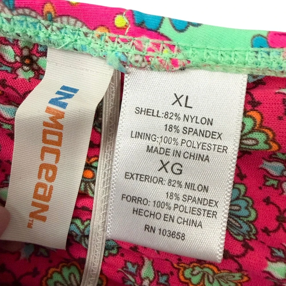 InMocean Womens XL Bikini Set Pink‎ Teal Paisley Floral Ruffle Halter Swimsuit